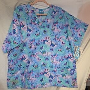 Scrub HQ Women's Butterfly Print Tunic - Blue and Purple 2XL